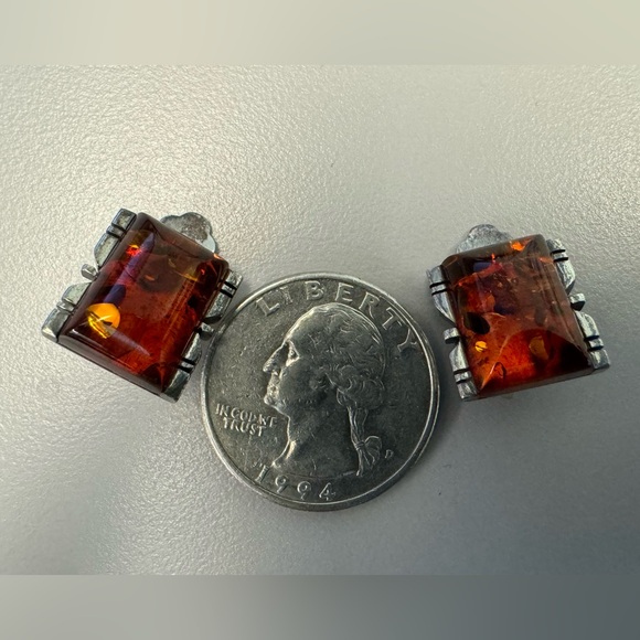Amber and SS clip on earrings - Picture 1 of 6